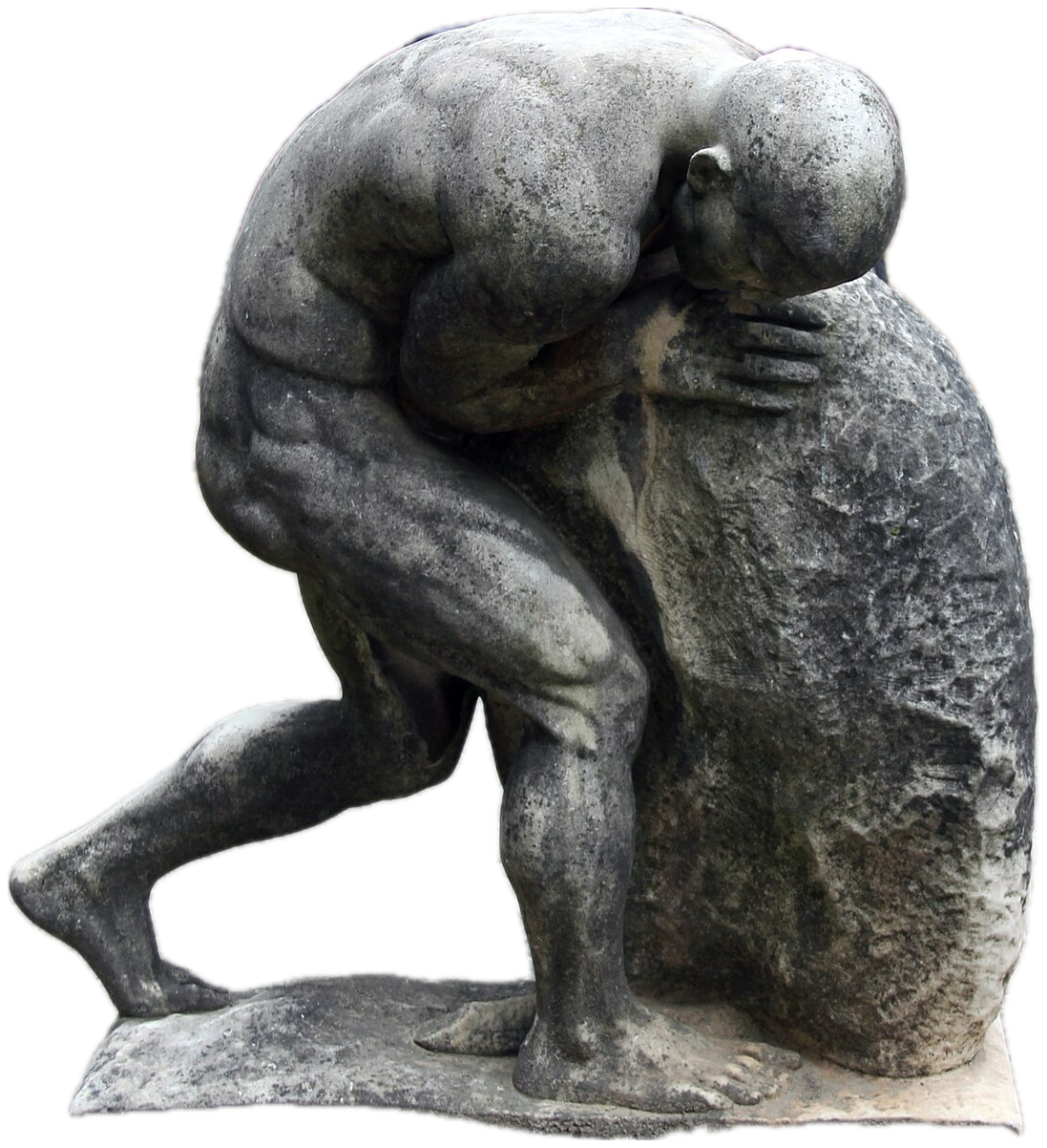 Sisyphus. Man rolling a rock